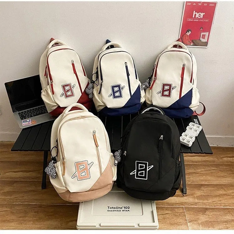 Large Capacity Cartoon Waterproof Zipper Fashion Casual Vintage Student Nylon School College Unisex Laptop Backpack 15 Inches