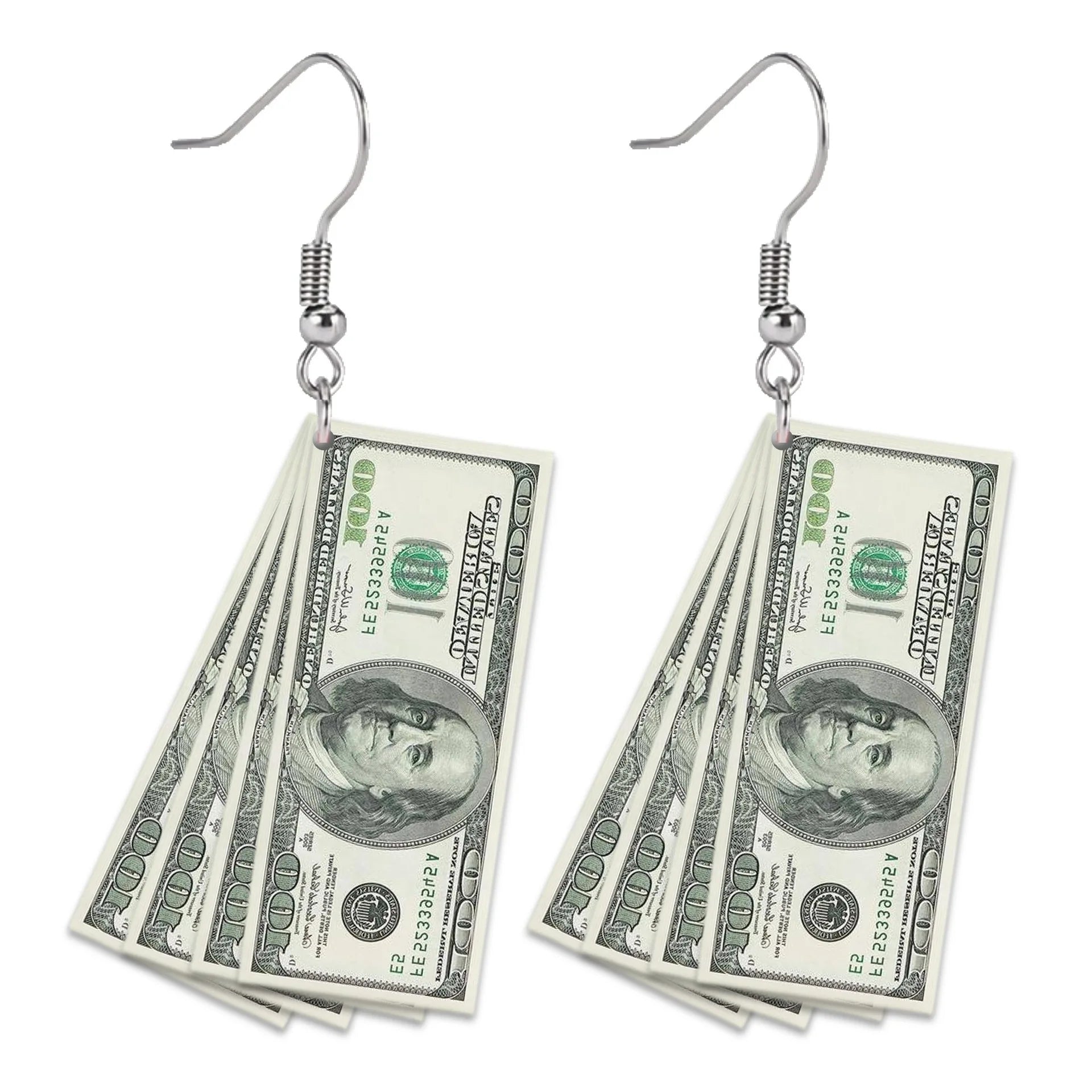 Unique Dollar Shaped Acrylic Pendant Earring 100 USD Banknote Earring Graduation Birthday Christmas Party Novelty Wishing Props