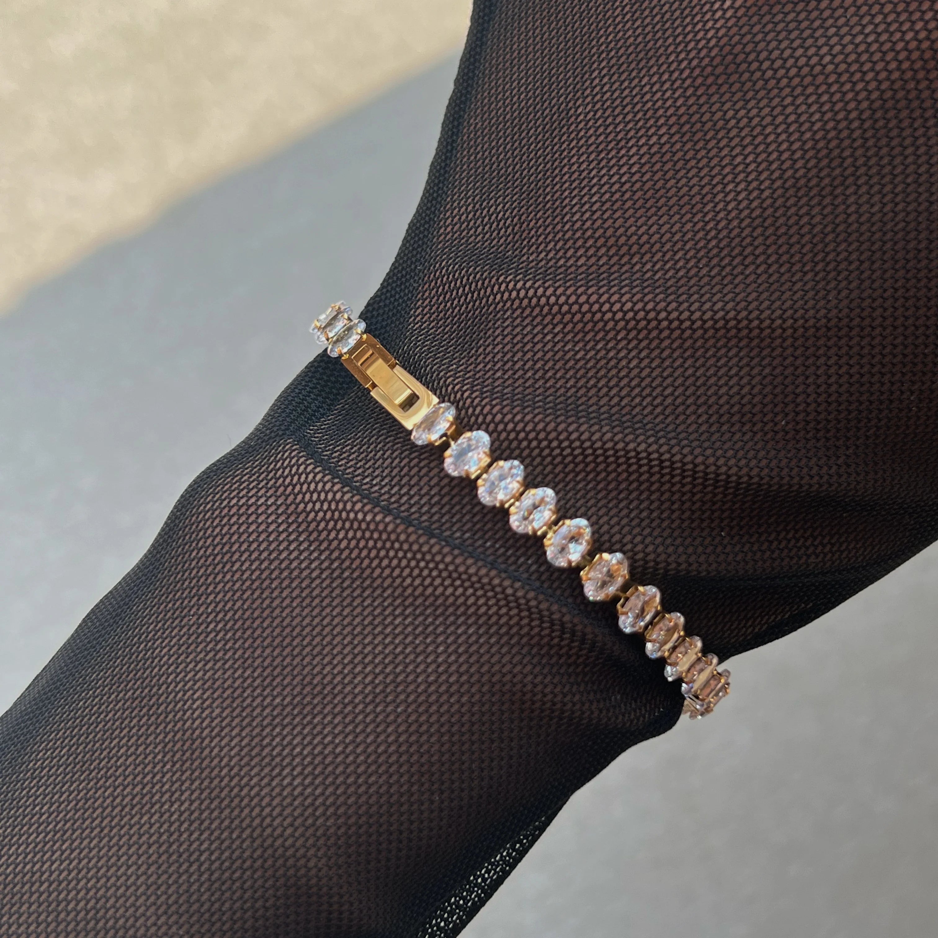 2022 Dazan New 18k Gold Plated 316l Stainless Steel Cubic Zirconia Shiny Hinge 5mm Tennis Chain Bracelet Jewelry for Women