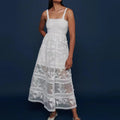 French Elegant Sweet Woven Tea Break Dress 2024 Summer New Sling Lace Embroidery Perspective Natural Waist Tube Top for Women