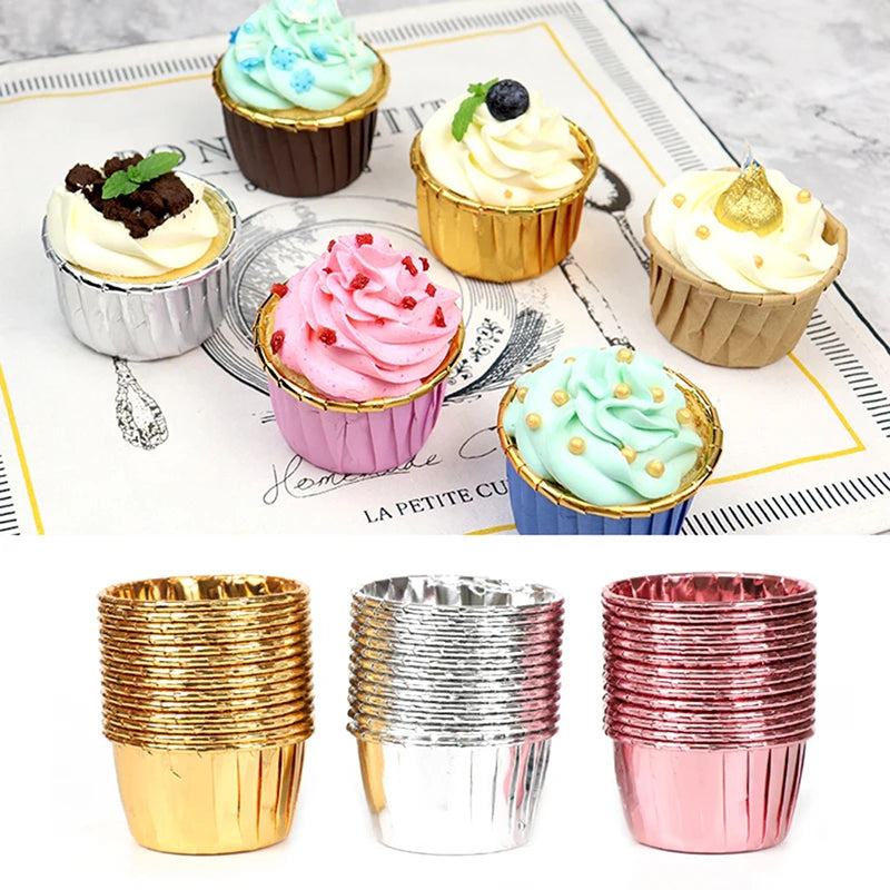 50pcs Cupcake Paper Cup Oilproof Cupcake Liner Baking Cup Tray Case Wedding Party Caissetes Golden Muffin Wrapper Paper