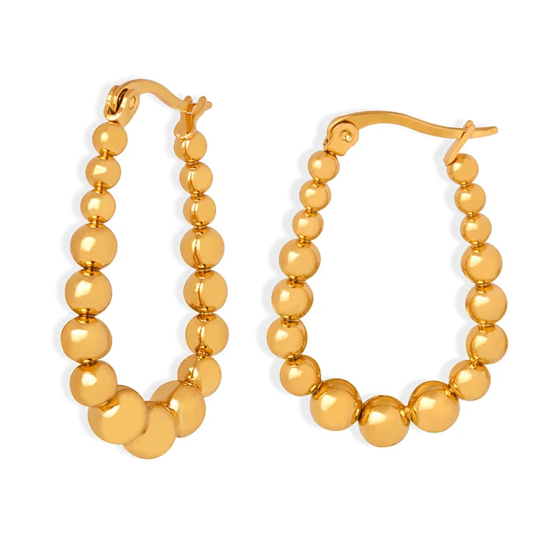 Delicate Minimalist 18K Gold Plated Stainless Steel Beaded Polished C Shape Huggie Earrings for Women Anniversary Wear