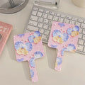 YUE New Wholesale Customized LOGO Flower Square Handheld Makeup Mirror DIY Portable Mini Handle Makeup Mirror