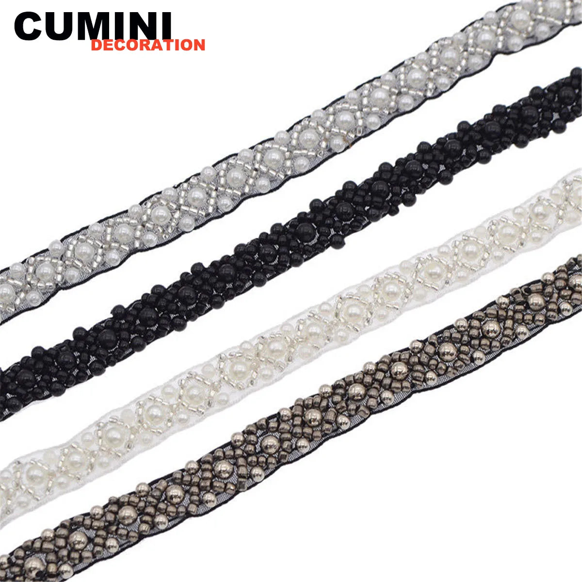 1Yard 1CM Beaded Lace Trim Ribbon for Wedding Dress Decor Sewing Applique Pearls for Craft Projects and Objects