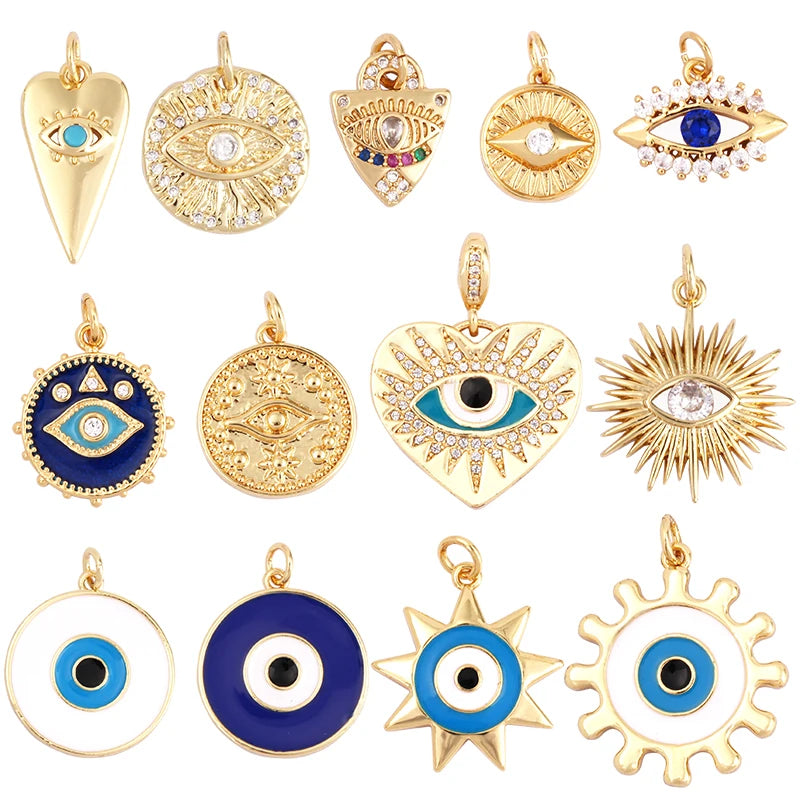 Evil Eye Charm Pendant18K Real Gold Plated Cubic Zirconia CZ Paved ReligoursJewelry Necklace Bracelet Accessories Supplies K09