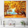 5D DIY Diamond Painting Autumn Forest Path Red Fallen Leaves Art Silk Fabric Poster Print Landscape Wall Living Room Decor