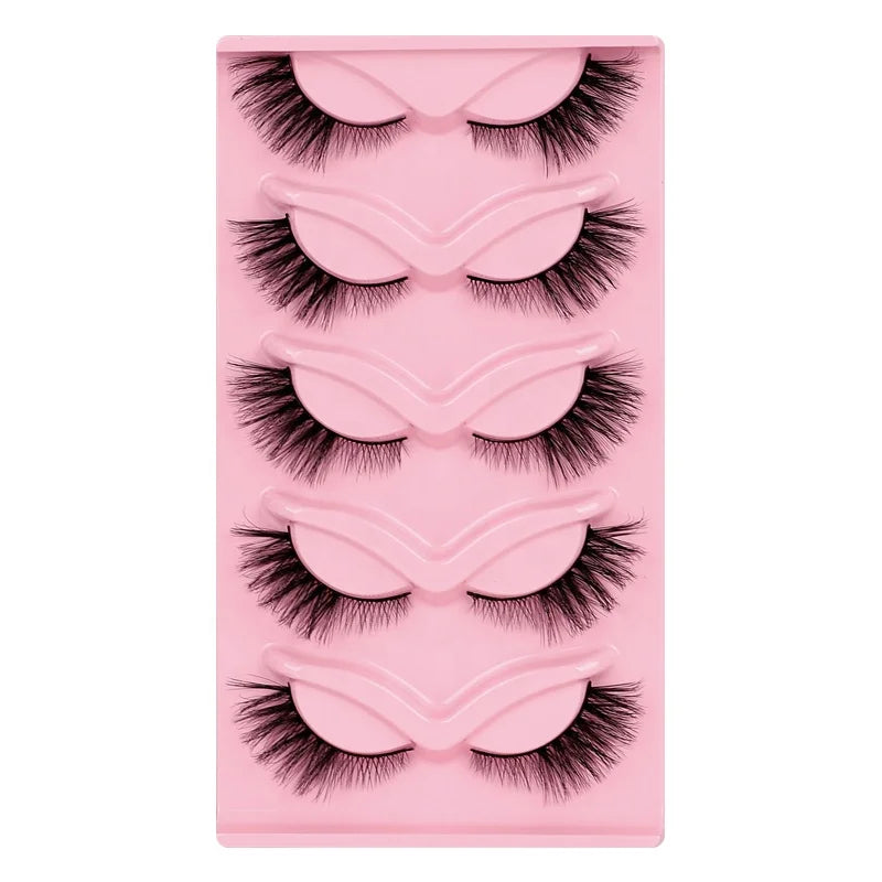 New Style 5 Pairs Fox Eye Makeup Lashes Salon False Mink Eye Lashes Soft Natural Black Attractive Wispy Roll EyeLashes