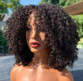 Afro Kinky CoilyCurly Bob Wigs Short Full Lace Frontal Wig With Bangs Glueless Brazilian Virgin Human Hair Curly Wig