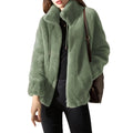 RNSHANGER Winter Ladies Casual Thickened Coat Fashion Women's Short Stand Collar Double-sided Velvet Coat Fur Coat Jacket