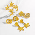 New Fashion Summer Bohemian Gold Beach Jewelry Set Stud Earrings with Zircon Sea Starfish and Conch Shell for Girls Women