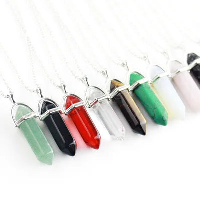 2021 Hot Sale Natural  Rose Quartz Crystal Hexagonal Column Pendant Necklace Amethyst  Necklace for Women