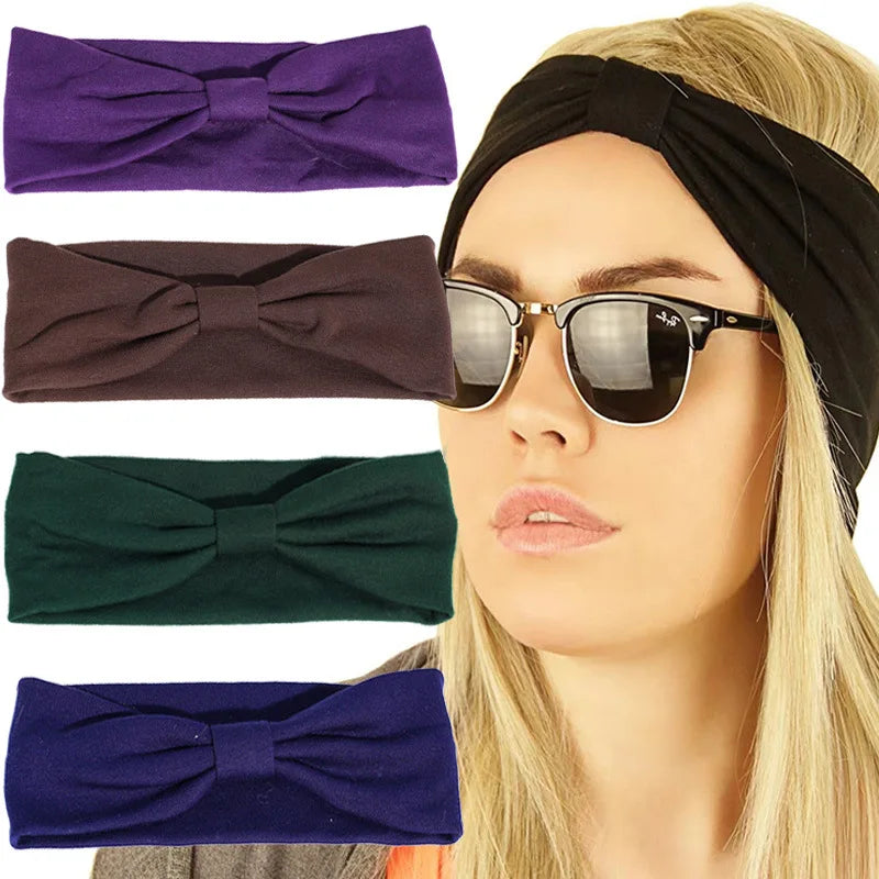 Wholesale Korean Solid Color Fashion Hair Accessories Knitted Soft Hairbands Knot Casual Sport Headbands for Girls Women