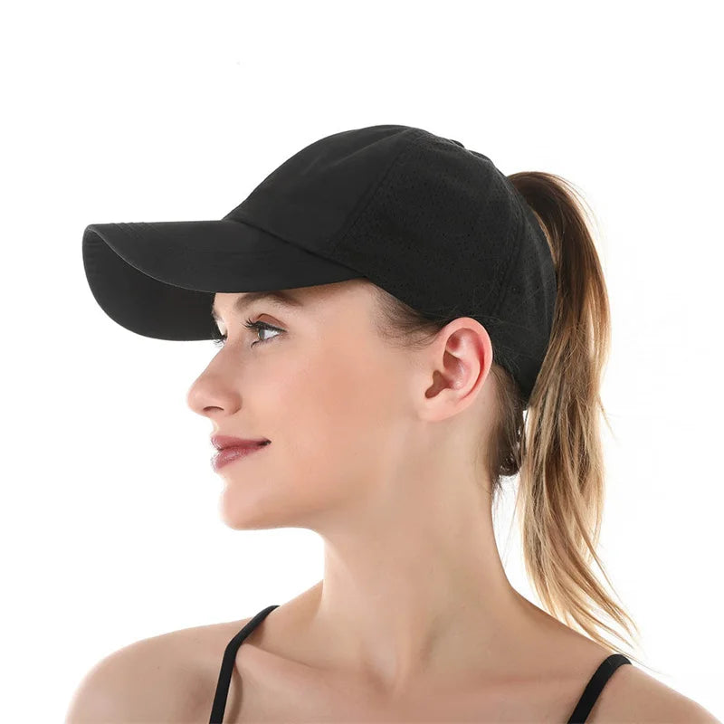 Hot Sale Hole Mesh Trucker Hat Cross Distressed Ponytail Quick Drying Ponytail Hats for Sport Running