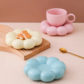 Nordic Ins Pearl Glazed Fat Mug Set Macaron Sunflower Floral Ceramic Afternoon Tea Coffee Cup and Saucer Set