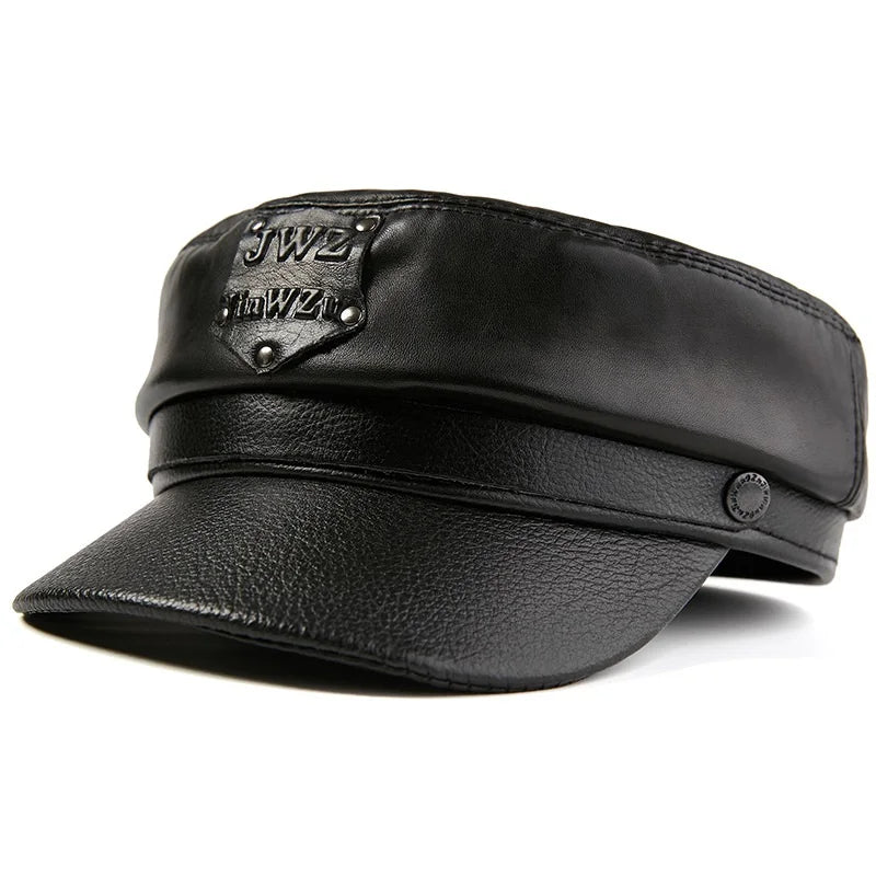 R066  Sheepskin Leather Hats  Sheep Leather Trucker Cap Natural Skin  Beret Hat Baker Boy Caps