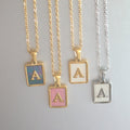 Stainless Steel 18k Gold Plated with Single Capital Alphabet Letter Necklace Natural Shell Inlay square Pendant Initial Jewelry