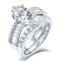 Tonglin TL-443 Luxury Women's Engagement 925 Sterling Silver Zircon Ring Set With Marquise Shape and Emerald Cut Stone Rings