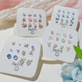 Wholesale Korean Style Sweet Fresh Flower Stud Earrings Set Butterfly Star Colorful Earrings Set for Girls