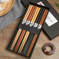 Reusable Minimalist Non-slip 5 Pairs Gift Box Pack Japanese Chopsticks Set Wood Chopsticks