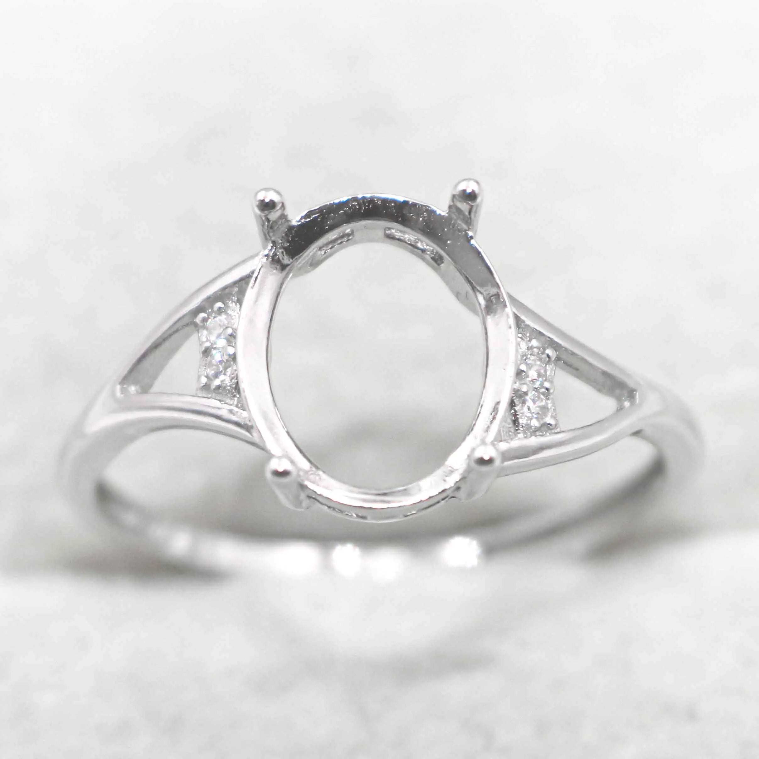 Sterling Silver 8*10mm Semi Mount Ring Empty Frame Blank Support Setting S925 Base Holder Without Center Stone for DIY Inlay