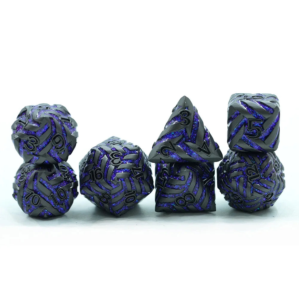 High Quality Luxurious 7pcs Blue & Black Polyhedral Metal Dice Set Hot Sale Zinc Alloy DND Game Gear