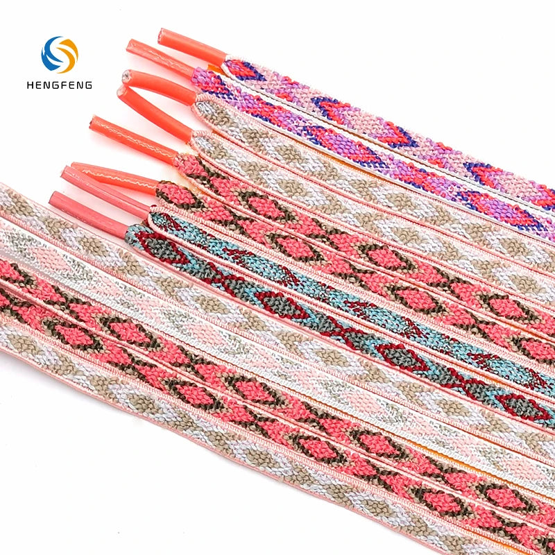 Ethnic Style Fashionable Double Sided Decorative Polyester Jacquard Custom Color Personalized Thick Elastic 6mm Flat Width Shoe