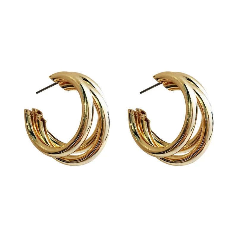 Pin C-shaped Multi-layer Drop Earrings Small Geometric Metal Vintage 18K Gold Plated Women's Fashion Jewelry