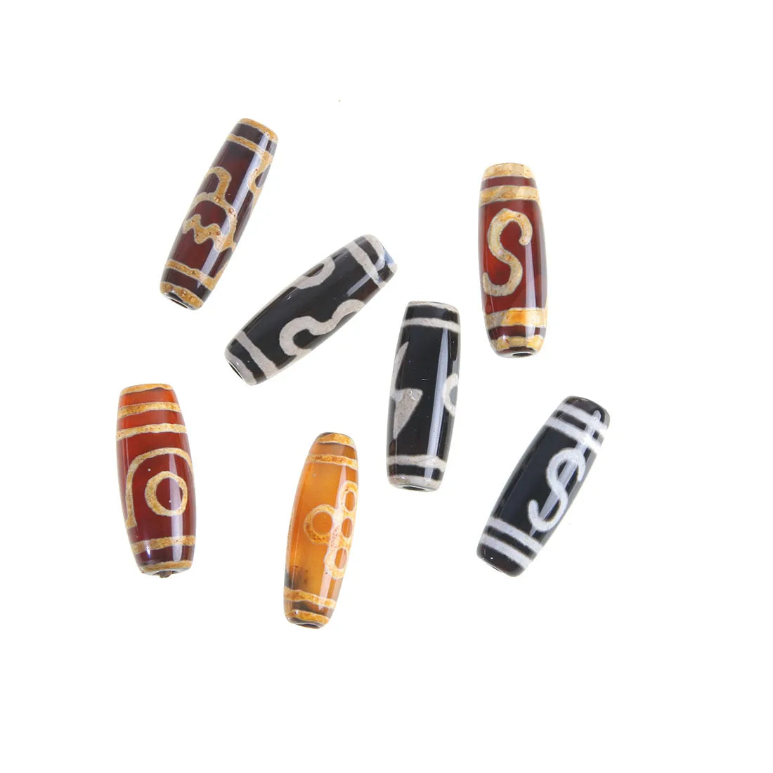 Natural Tibetan Agate Dzi Beads Grey Money Pattern Oval Cut Gemstone