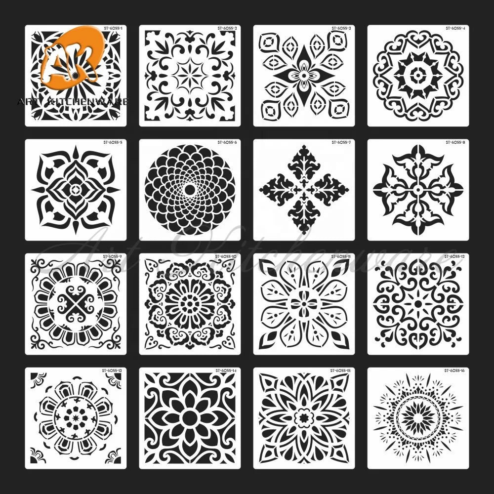 16pcs Square Quilting Custom Cake Stencils Decorating Plastic Template Royal Icing Airbrush Painting Drawing Art Stencil ST-6055