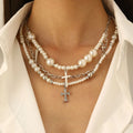 INS Design Women's Fashion Minimalist Style Multi-Layer Choker Necklace Personalized Cross Pattern Alloy Vintage Style