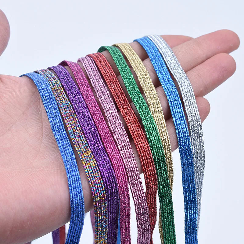 Polyester Colorful Pearl Glitter Light Elastic Lazy Shoes Lace Gold and Silver Scallion Walking Elastic Band Lace