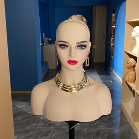 Female PVC Wig Head With Shoulder Stand