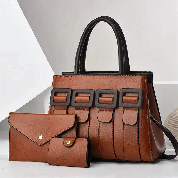 Custom logo Handmade Trending Colorful Fashionable Big Brown Pu Leather Handbags for Women Ladies