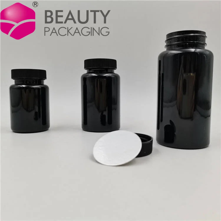 50 Ml 100ml 300mlBlack Pet Matte Bpa Jar Empty  Container Capsule Bottles Aluminium Plastic CRC Screw Caps