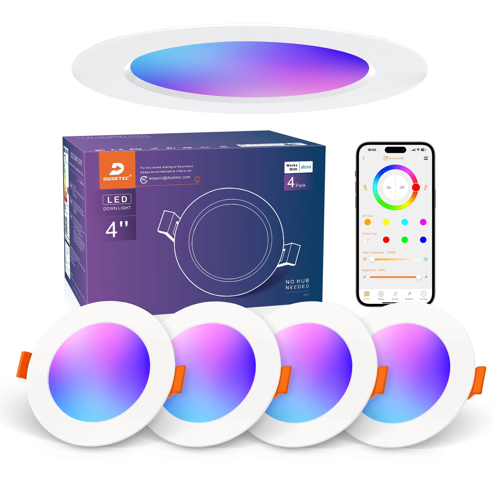 DUSKTEC 3inch 4 Inch  7W 10W Recessed Ceiling Smart LED RGB CCT Smart Downlight for Hotel Corridor Office Area