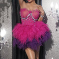 Cute Boutique Clothing Pink Rhinestone Off Shoulder Ball Gowns for Women Evening Dress Mesh Tutu Mini Birthday Party Prom Dress