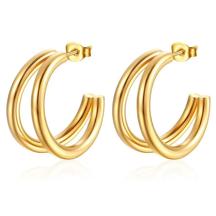 In Stock 14K Gold Plated Gold Silver Post Split Huggie C-Earrings in White/Yellow Hoop Gold Earrings for Women