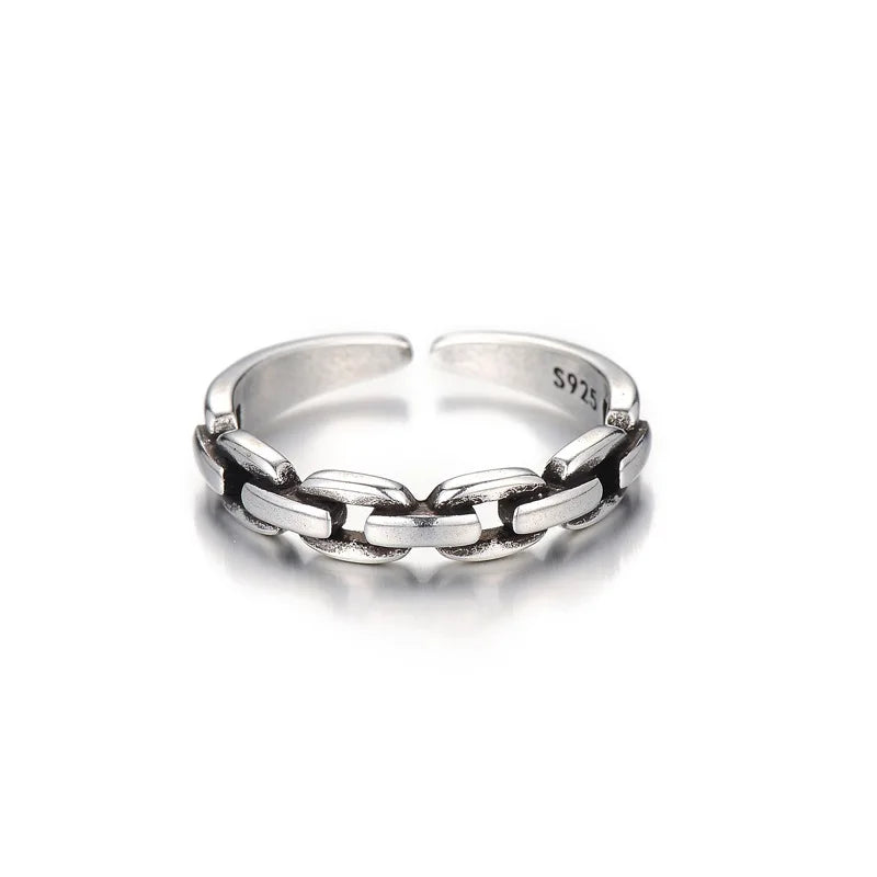 Japan and Korea 925 Sterling Silver Ring Retro Chain Female Ring Make Old Opening Ring Student Silver Ornaments