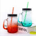 Wholesale Square 16 OZ Cold Beverage Use Bulk Glass Mug Colored Juice Mason Jar Drink Cup With Handle and Straw
