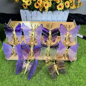 Fluorite Butterfly Crystal Carving Healing Stone Fluorite Butterflies for Decoration