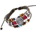 Handmade Charm Sunflower Adjustable Vintage Mulit Layer Wrap PU Leather Bracelet Jewelry for Men