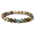 8mm Wholesales New Handmade Alloy Skull Natural Yellow tiger Eye Stone African Turquoise Men's Yoga Beads Bracelet