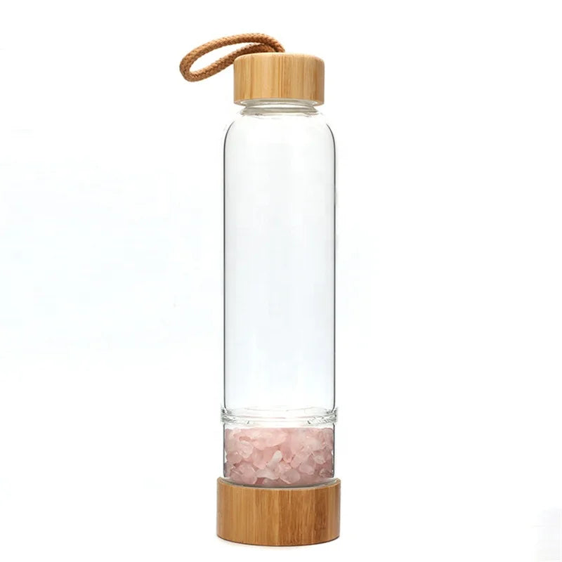Natural Healing Water Bottles With Crystal Gravel Stone Crystal Glass Water Bottles