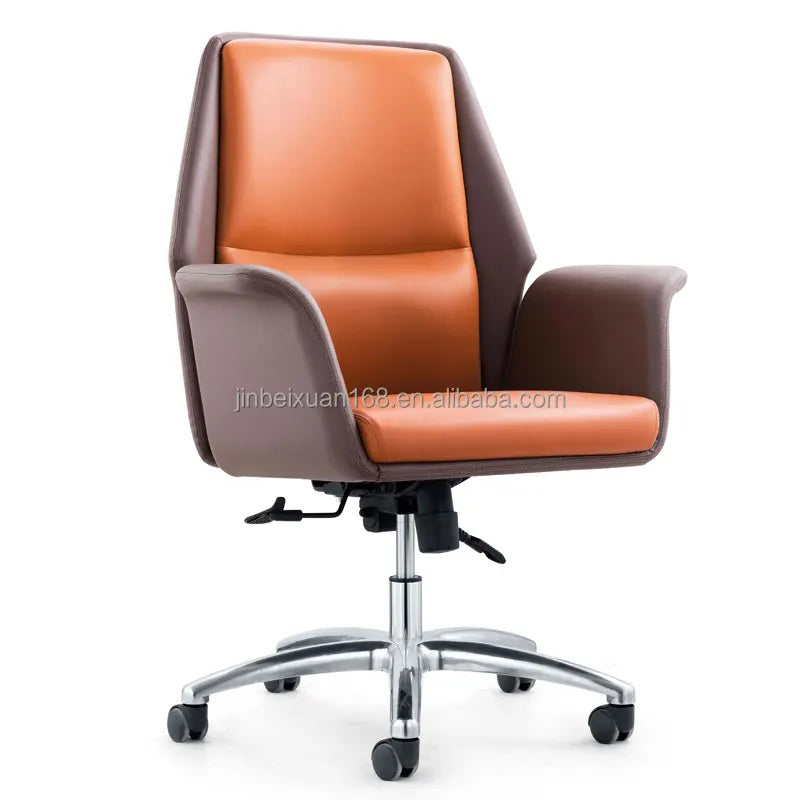 Foshan Factory Wholesale Contemporary Ergonomic Synthetic Leather Adjustable Height Office Visitors Chair Orange Swivel