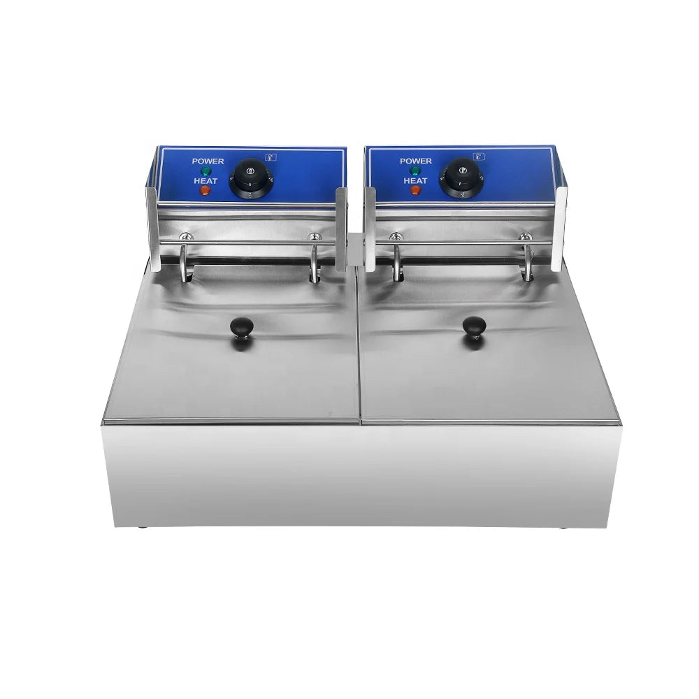 Tabletop Industrial Deep Fryer 2 Tank 8L 5kw Restaurant Chips Fryer Electric Commercial Chicken Deep Fryer