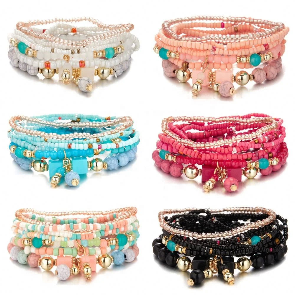 Bohemian Handmade Bracelets Multilayer Seed Rice Beads Boho Women Men Couple Friendship Vocation Bracelet Set Jewelry Gift