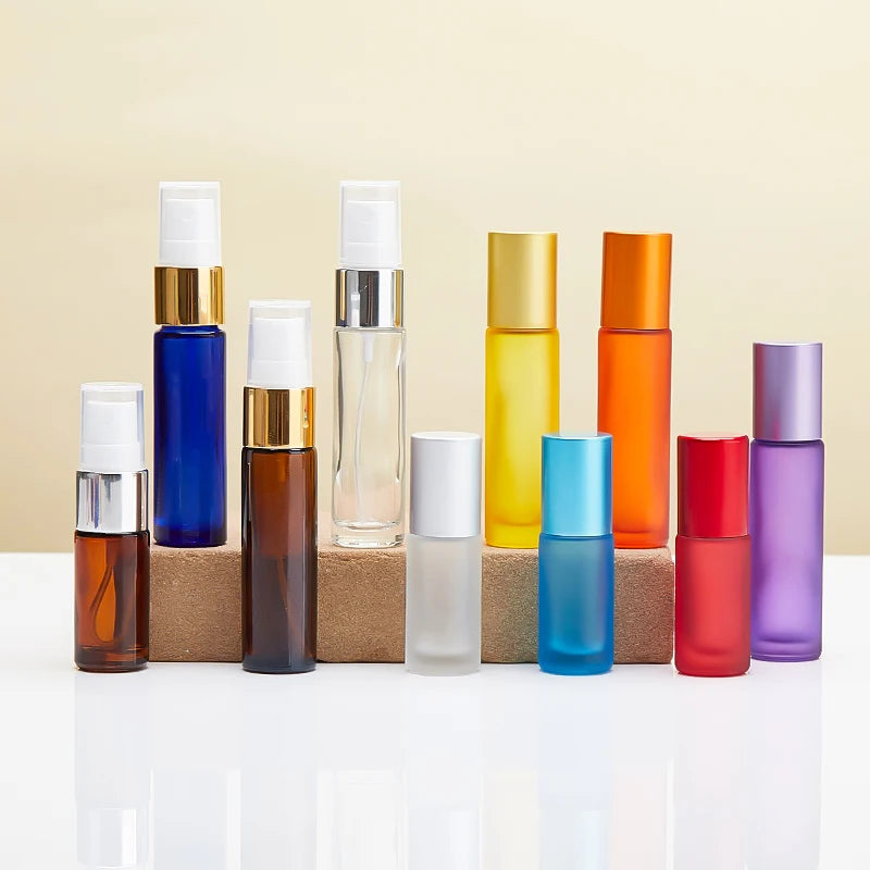 5 ml 10 ml Amber Perfume Essential Oil Roll on Bottle With Plastic Roller Ball Glass Bottle for Skincare