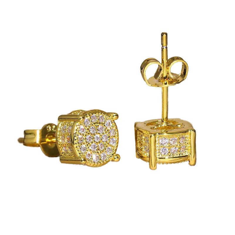 Geometric Hip Hop Stud Earrings for Women/Men Fashionable Cubic Zirconia Jewelry for Wedding Parties and Daily Wear