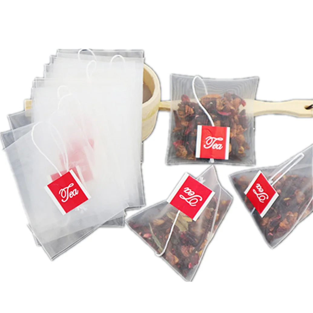 Food Grade Filter Bag Disposable Biodegradable Pyramid Mesh Filter Nylon Empty Tea Bags Withempty with String Customize Tag