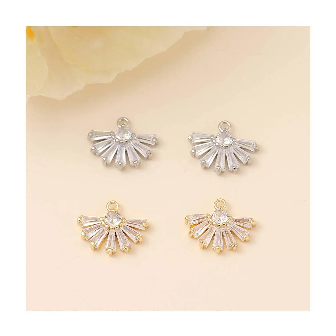 Copper-inlaid Zircon Fan-shaped Components Fashion Jewelry Material Findings Necklace Bracelet Decorated Earrings Accessory